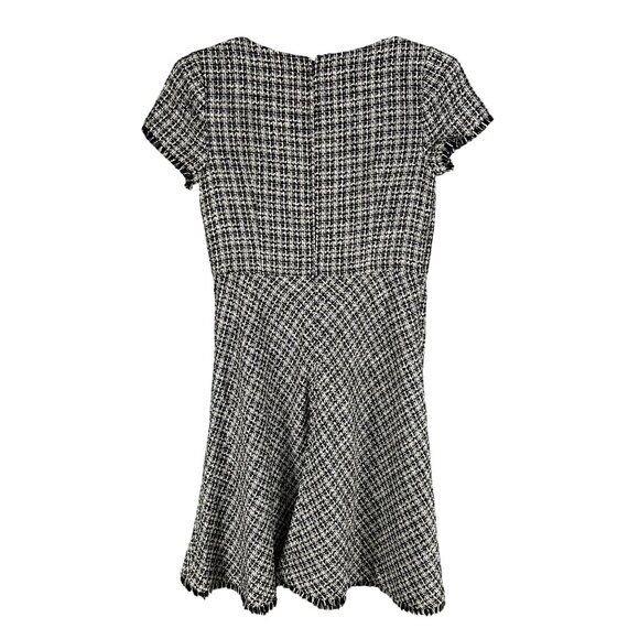 Talbots Womens 6 Tweed Black White Dress Raw Hem Houndstooth Old Money Office - Picture 9 of 16